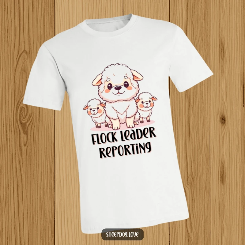 Funny t-shirt featuring a fluffy sheepdog gazing proudly at its flock, radiating protective instincts and gentle humor.
