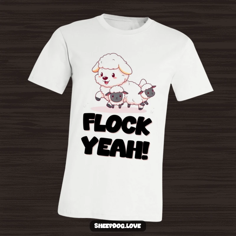 Funny Sheepdog T-Shirt: Fluffy herding sheep with playful determination, a heartwarming and humorous canine scene.