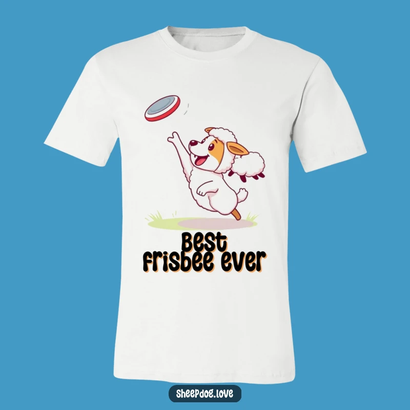 Funny Sheepdog T-Shirt: Energetic Frisbee Catch Design, Hilarious Sheep-Tossed Fun Gift
