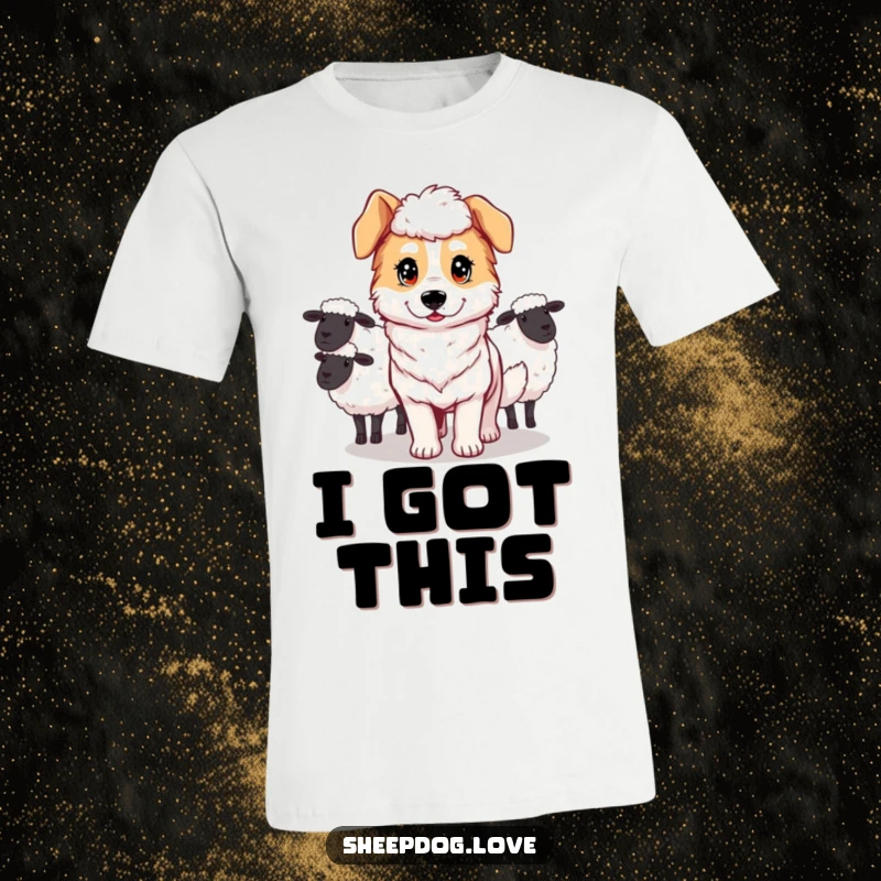 Funny t-shirt featuring a sheepdog with a determined gaze, skillfully guiding sheep with purpose.