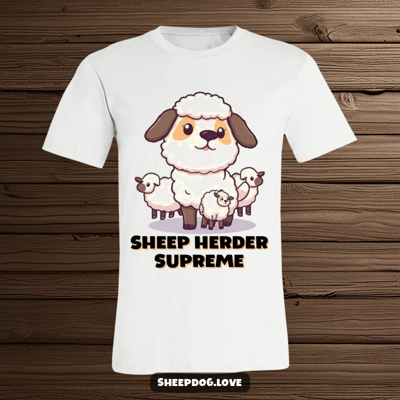 Funny Sheepdog T-Shirt: A determined sheepdog strategically maneuvers to guide sheep, illustrating focus and purpose with a touch of humor.