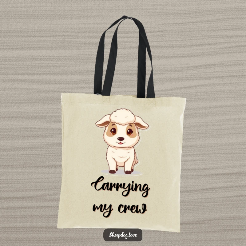 Funny tote bag showcasing a gentle sheepdog standing guard, a humorous and practical accessory for devoted dog owners.