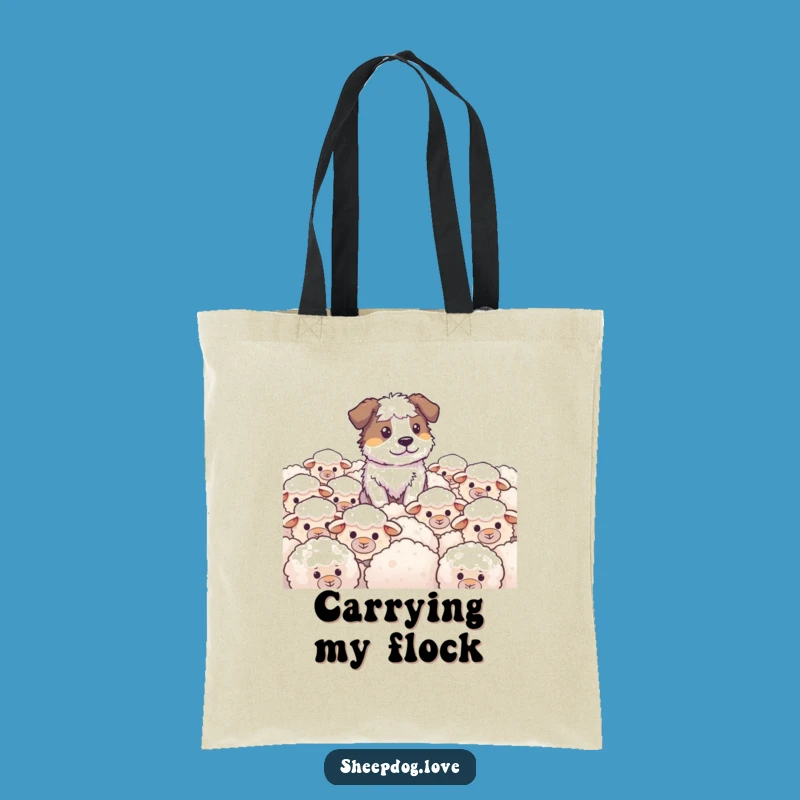 Funny Sheepdog Tote Bag: Sturdy Herding Dog Carrying Fluffy Sheep, Practical & Humorous Gift