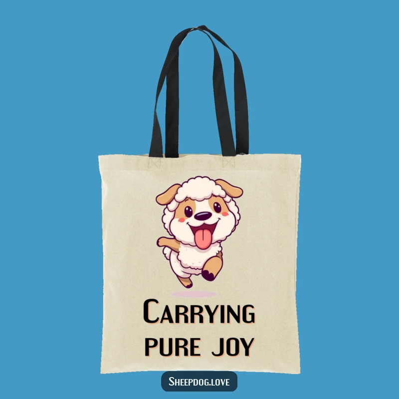 Funny Joyful Sheepdog Running Tote Bag, Stylish and Humorous Accessory