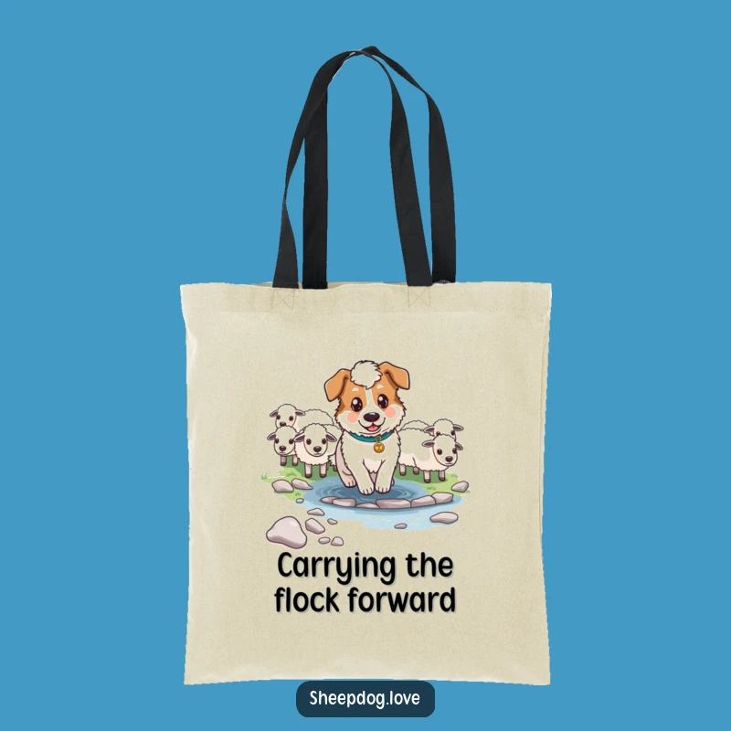 Funny Determined Sheepdog Stream Tote Bag: Heroic Dog Carryall Gift