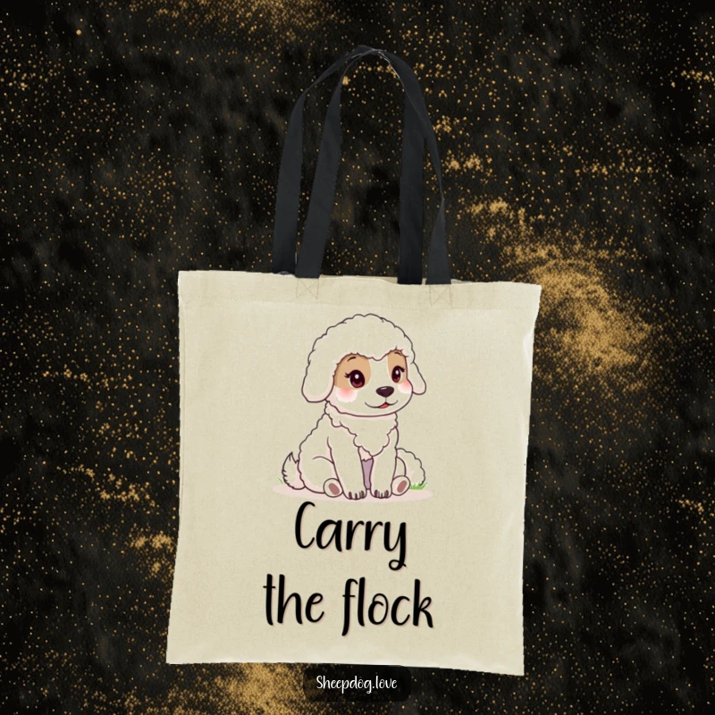 Funny sheepdog tote bag with a calm dog observing sheep, a practical and humorous gift for everyday use.